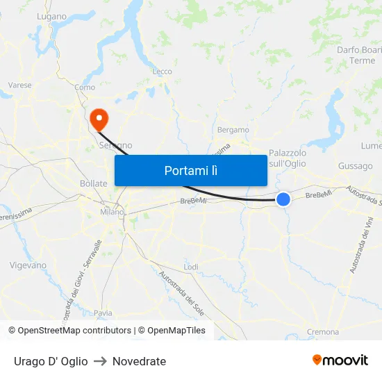 Urago D' Oglio to Novedrate map