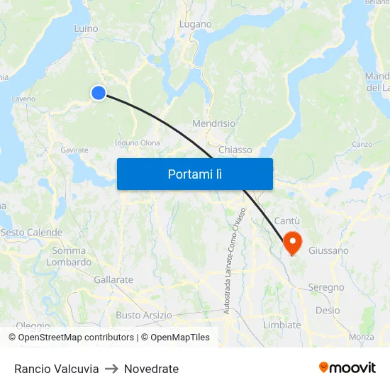 Rancio Valcuvia to Novedrate map