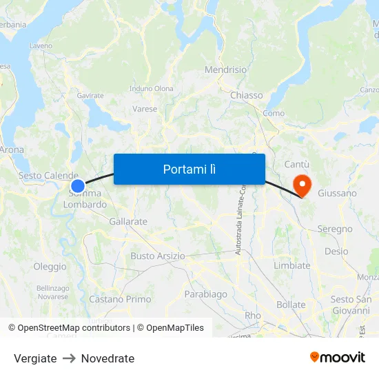 Vergiate to Novedrate map