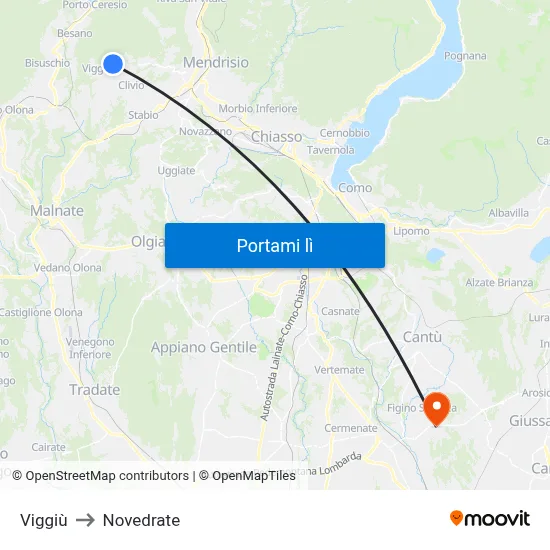 Viggiù to Novedrate map