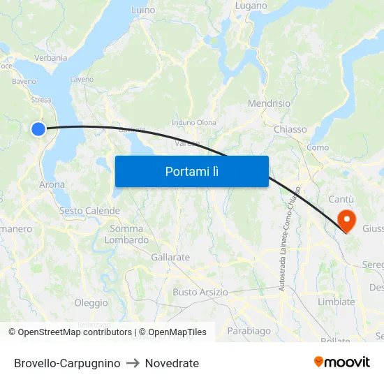 Brovello-Carpugnino to Novedrate map