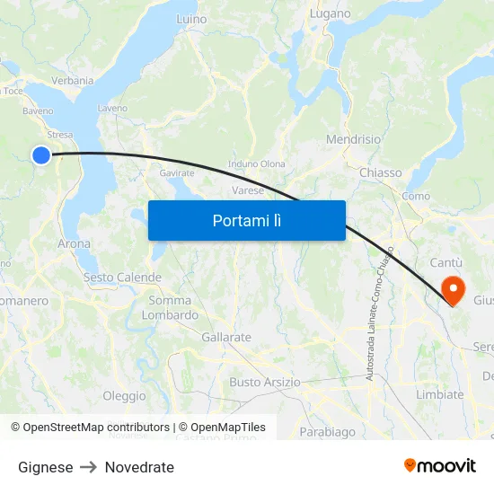Gignese to Novedrate map