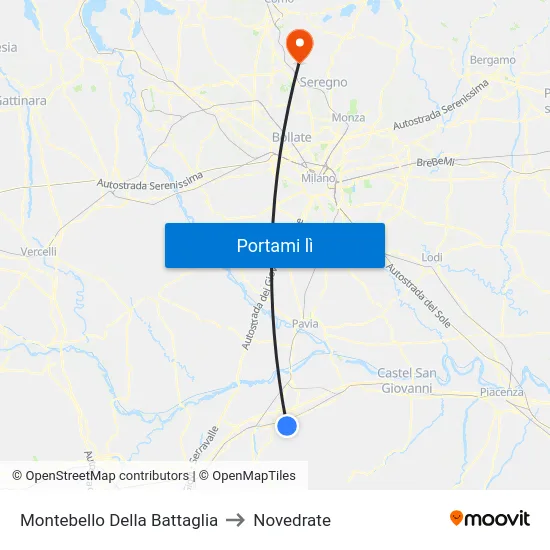 Montebello Della Battaglia to Novedrate map