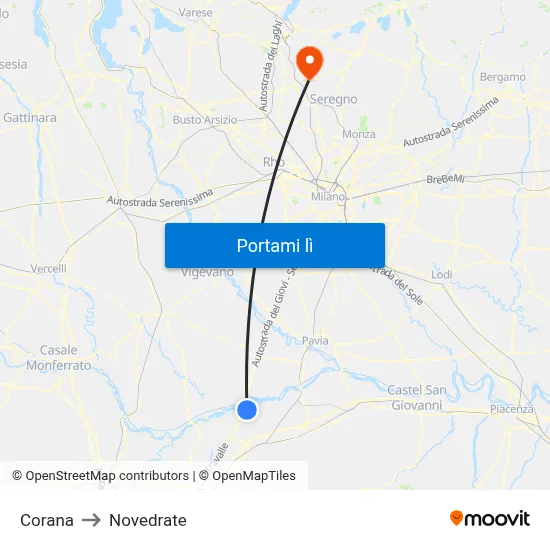Corana to Novedrate map