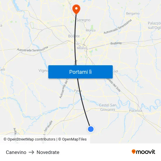 Canevino to Novedrate map