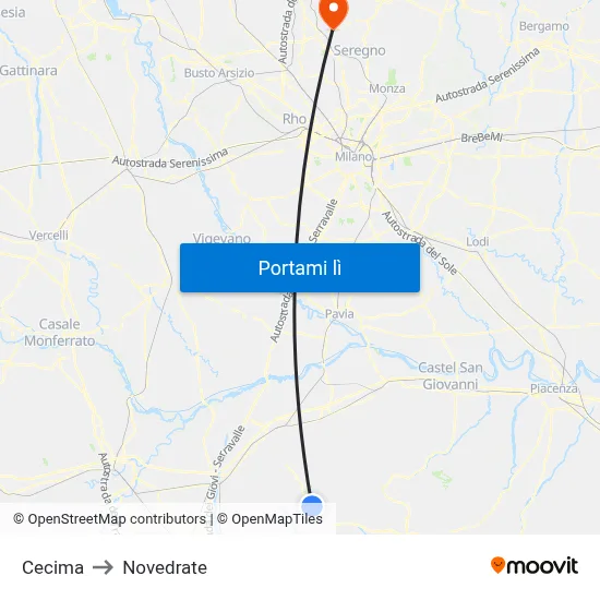 Cecima to Novedrate map