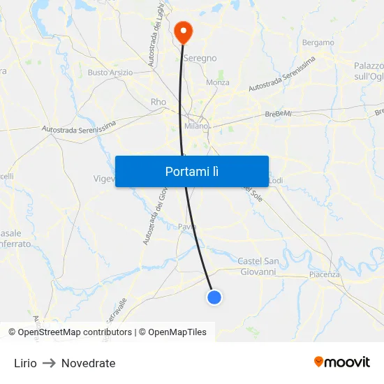 Lirio to Novedrate map