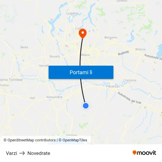 Varzi to Novedrate map