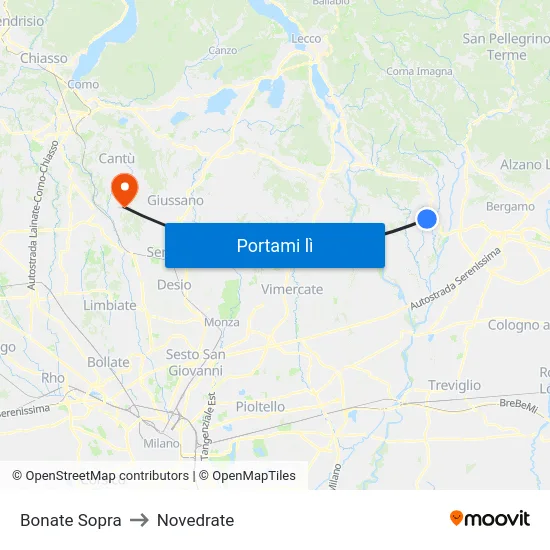Bonate Sopra to Novedrate map