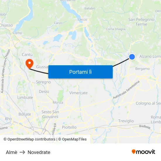 Almè to Novedrate map