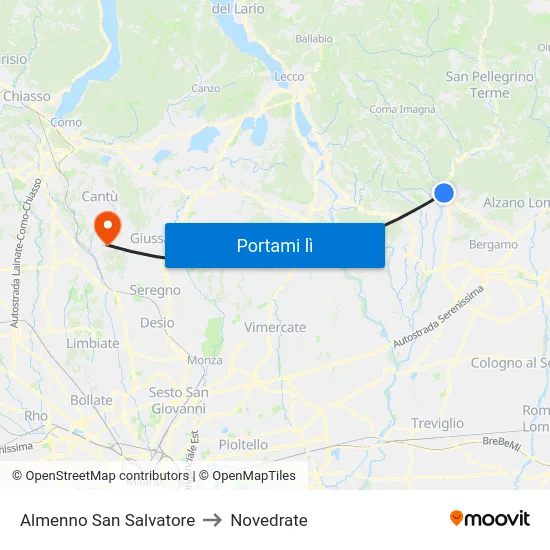 Almenno San Salvatore to Novedrate map