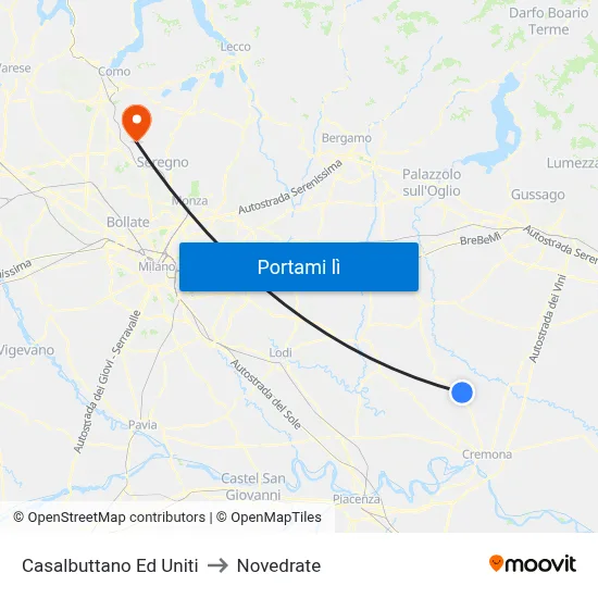 Casalbuttano Ed Uniti to Novedrate map