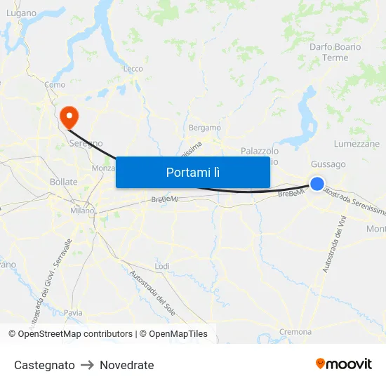 Castegnato to Novedrate map