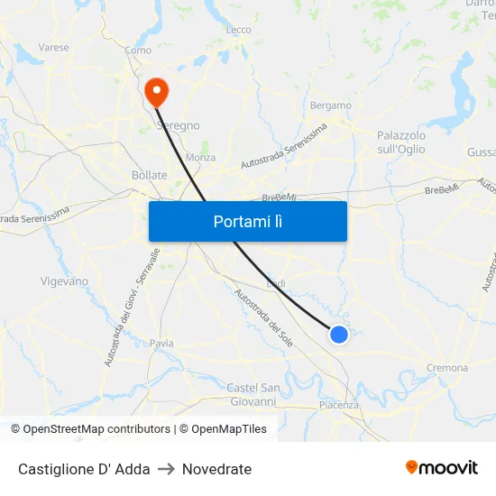 Castiglione D' Adda to Novedrate map
