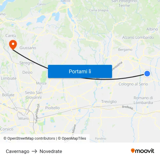 Cavernago to Novedrate map