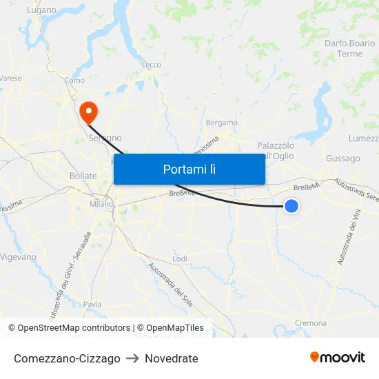 Comezzano-Cizzago to Novedrate map