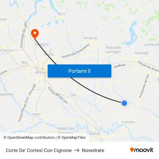 Corte De' Cortesi Con Cignone to Novedrate map
