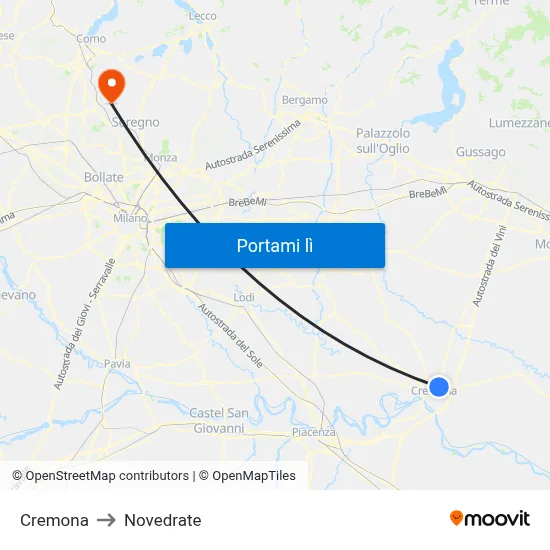 Cremona to Novedrate map