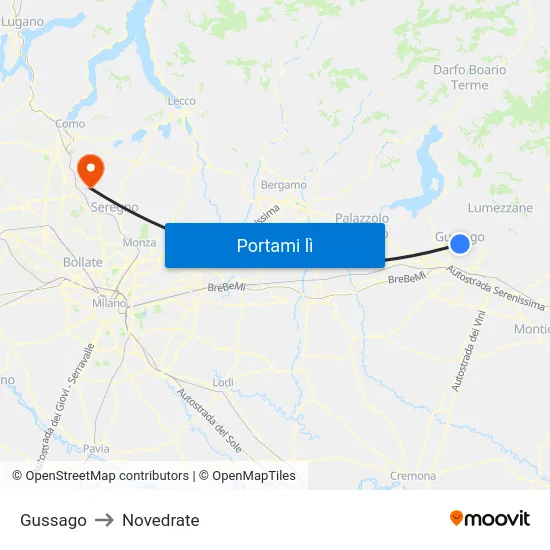 Gussago to Novedrate map