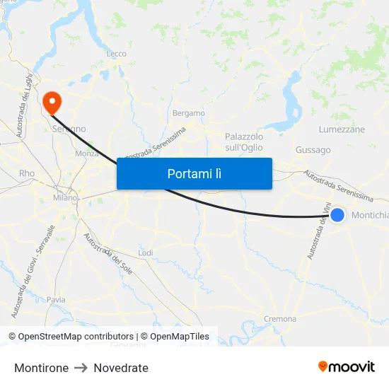 Montirone to Novedrate map
