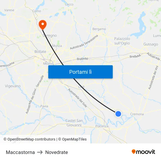 Maccastorna to Novedrate map