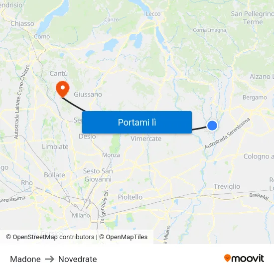 Madone to Novedrate map