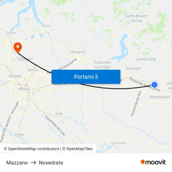 Mazzano to Novedrate map