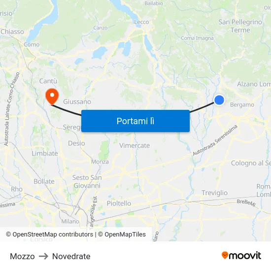 Mozzo to Novedrate map