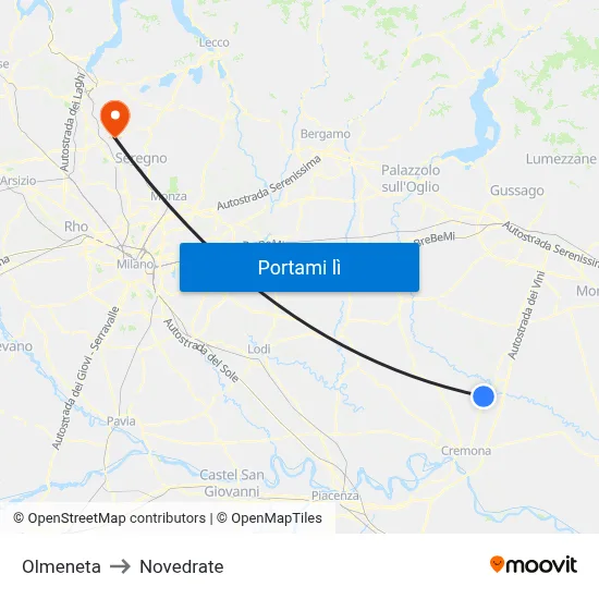 Olmeneta to Novedrate map