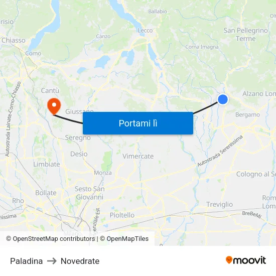 Paladina to Novedrate map