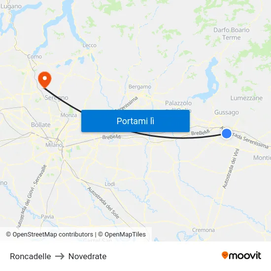 Roncadelle to Novedrate map