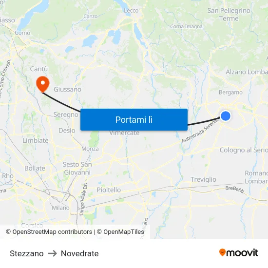 Stezzano to Novedrate map