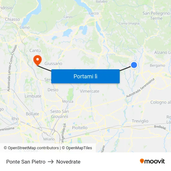 Ponte San Pietro to Novedrate map