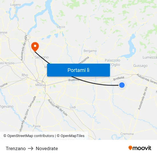 Trenzano to Novedrate map