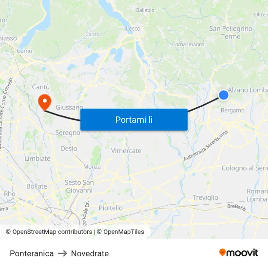 Ponteranica to Novedrate map