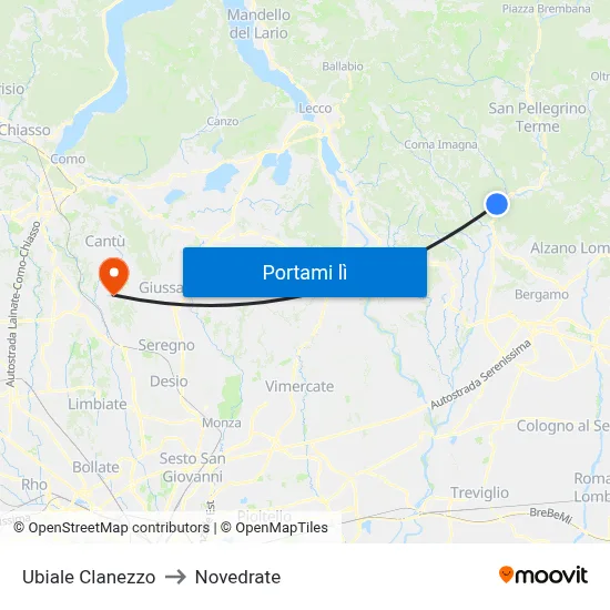 Ubiale Clanezzo to Novedrate map