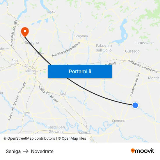 Seniga to Novedrate map