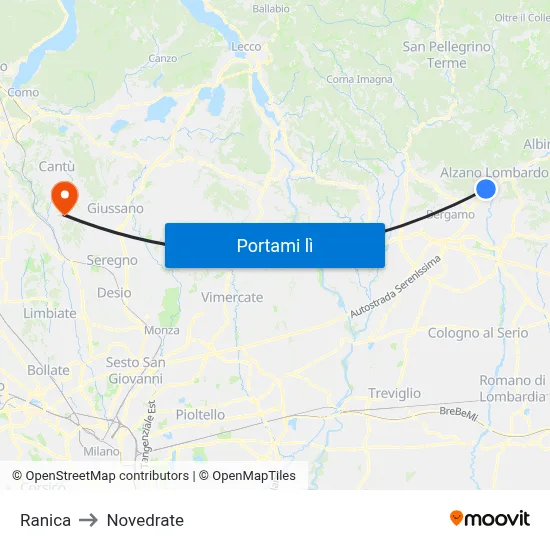 Ranica to Novedrate map