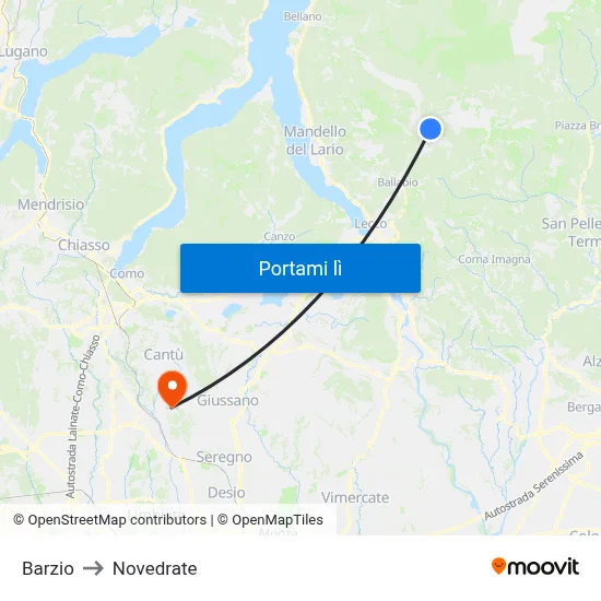Barzio to Novedrate map