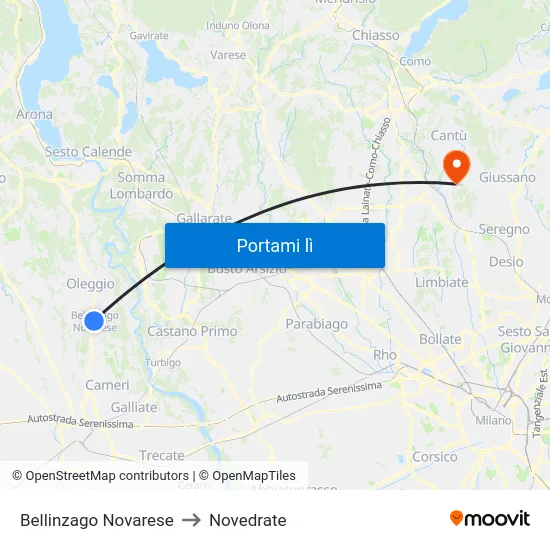 Bellinzago Novarese to Novedrate map