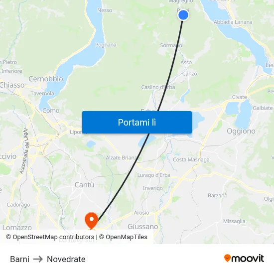 Barni to Novedrate map