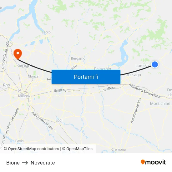 Bione to Novedrate map