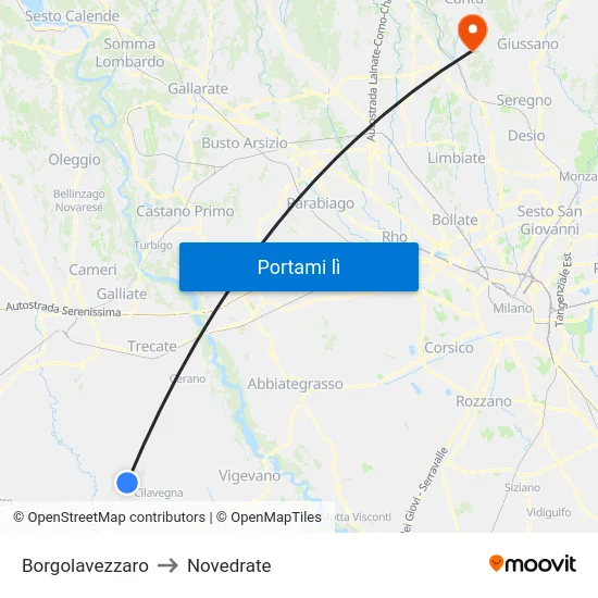 Borgolavezzaro to Novedrate map