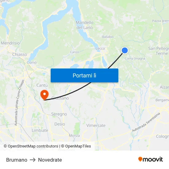 Brumano to Novedrate map