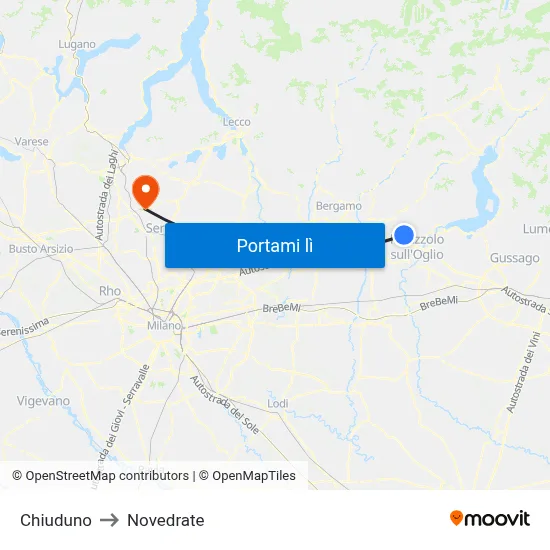Chiuduno to Novedrate map