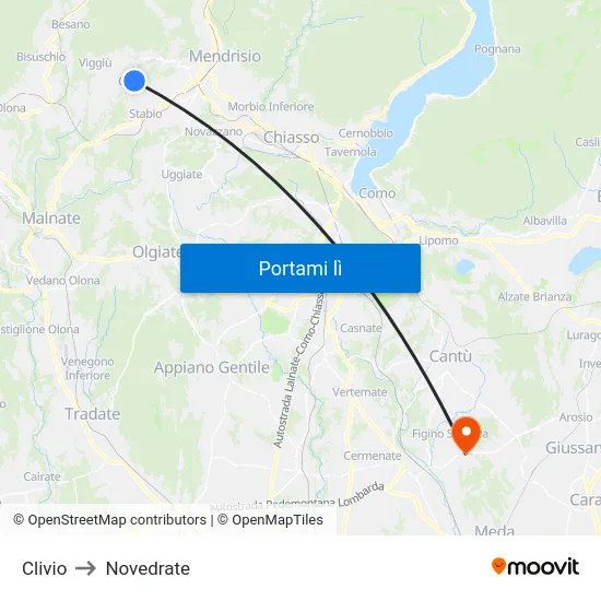 Clivio to Novedrate map