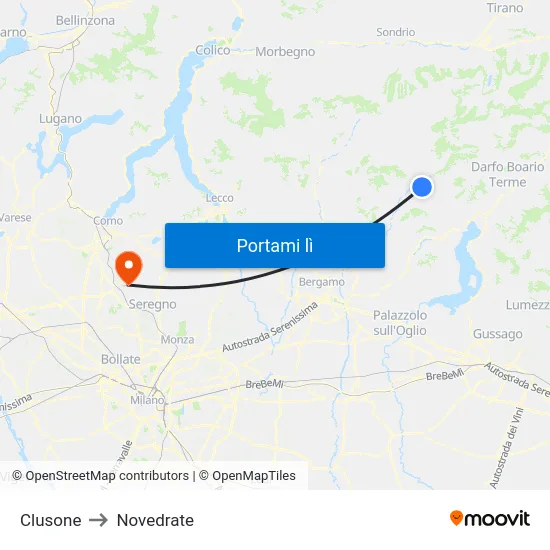 Clusone to Novedrate map