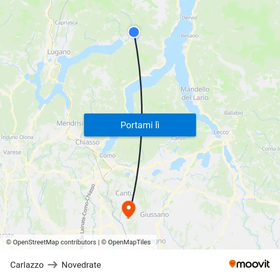 Carlazzo to Novedrate map