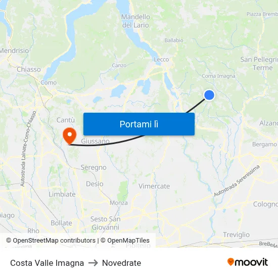 Costa Valle Imagna to Novedrate map