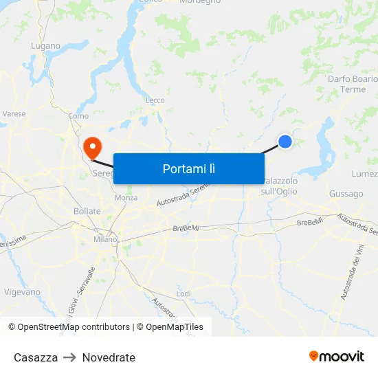 Casazza to Novedrate map